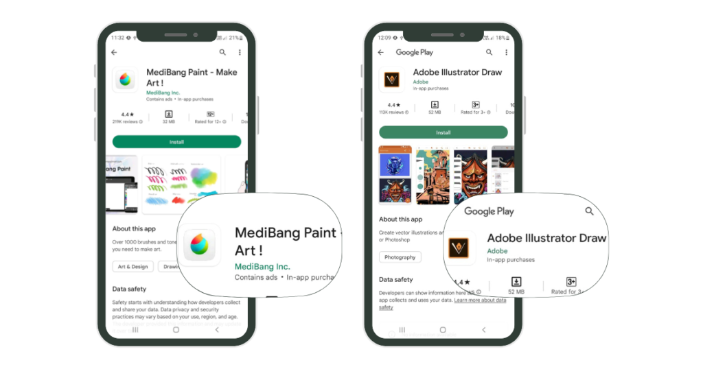 MediBang and Adobe (Sumber: Screenshot dari Ponsel Pribadi)